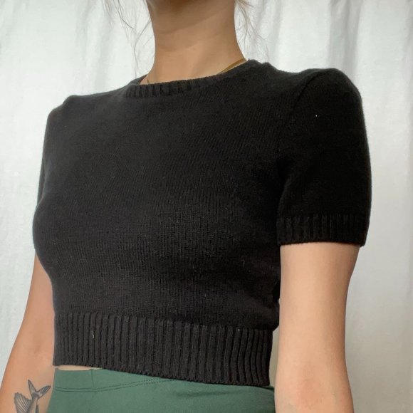 100% Combed Cotton Cropped Knit T-Shirt Sweater - Picture 2 of 7